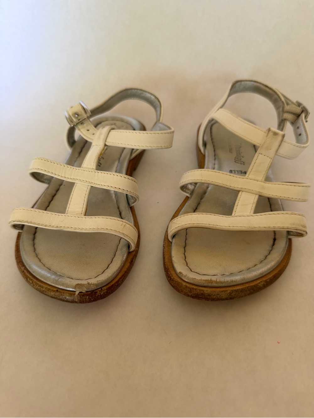 Vera Pelle White Leather T-Strap Kids Sandals